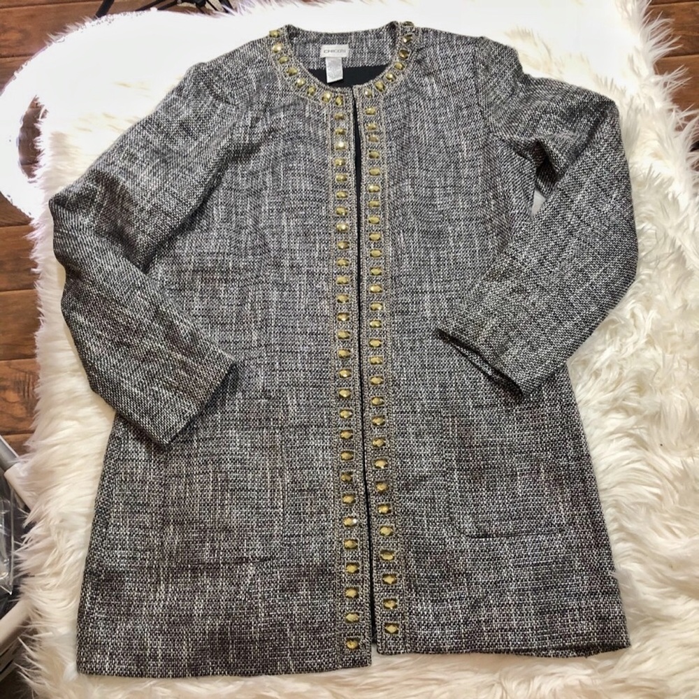 CHICOS CONSTANTEAN TWEED JEWELED JACKET-1